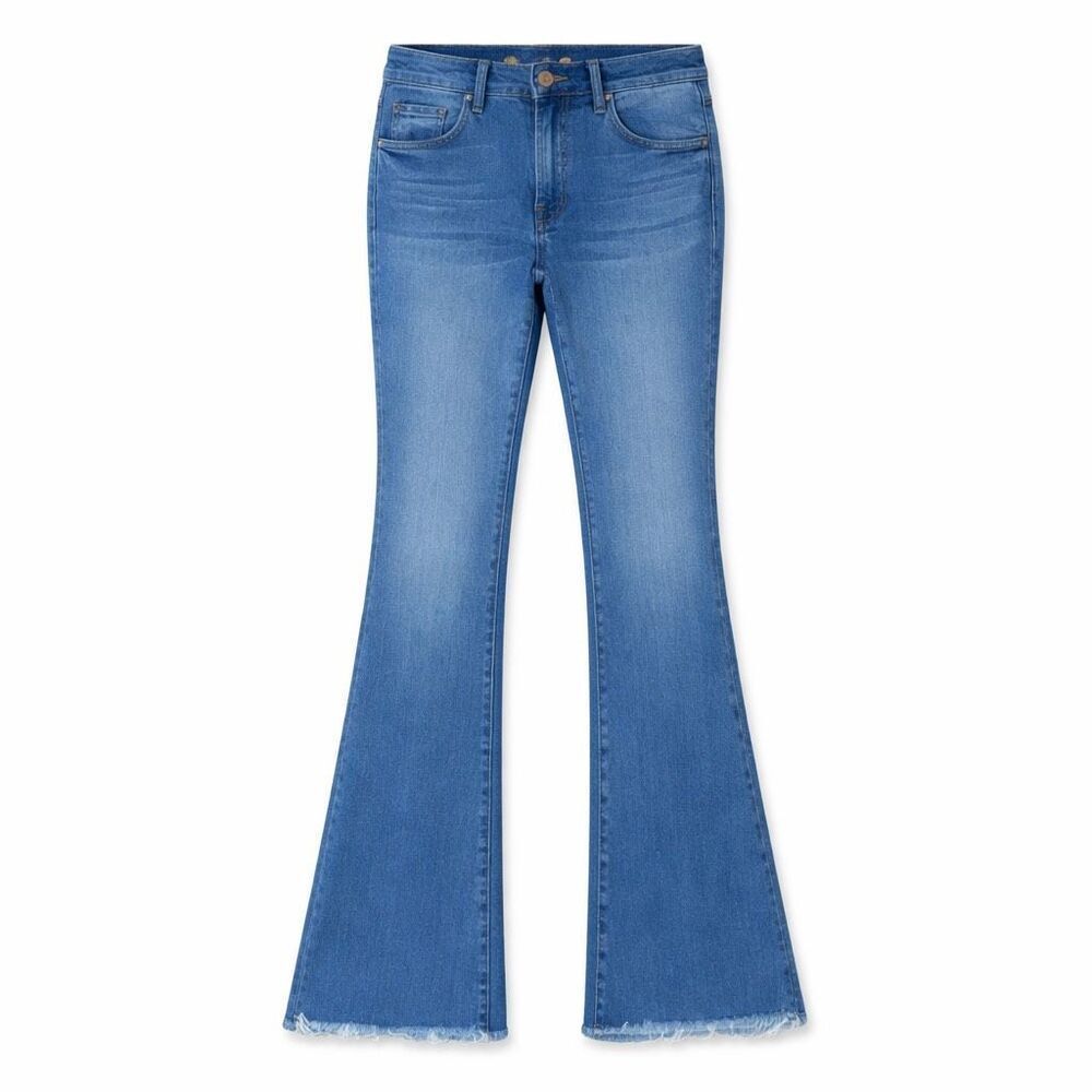 MOTHER Flare Jeans Raw Hem Blue Denim Women 26 Boho Luxe Retro Chic